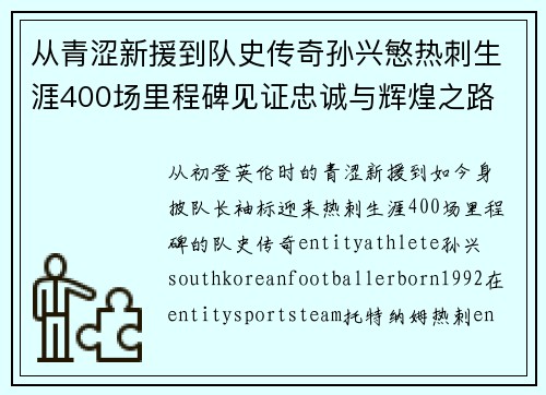 从青涩新援到队史传奇孙兴慜热刺生涯400场里程碑见证忠诚与辉煌之路 ⚽🔥 从青涩新援到队史传奇孙兴慜热刺生涯400场里程碑见证忠诚与辉煌之路 ⚽🔥